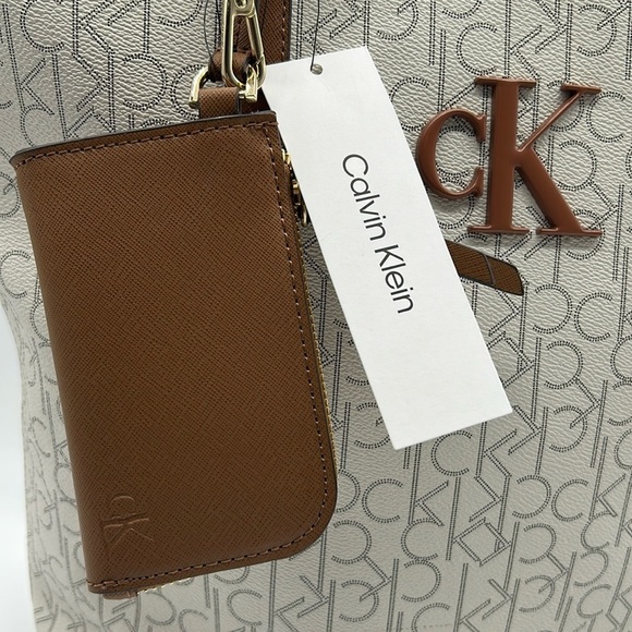 2187- Calvin Klein Almond and Brown Colors Women's Tote Bag NWT - Picture 4 of 10